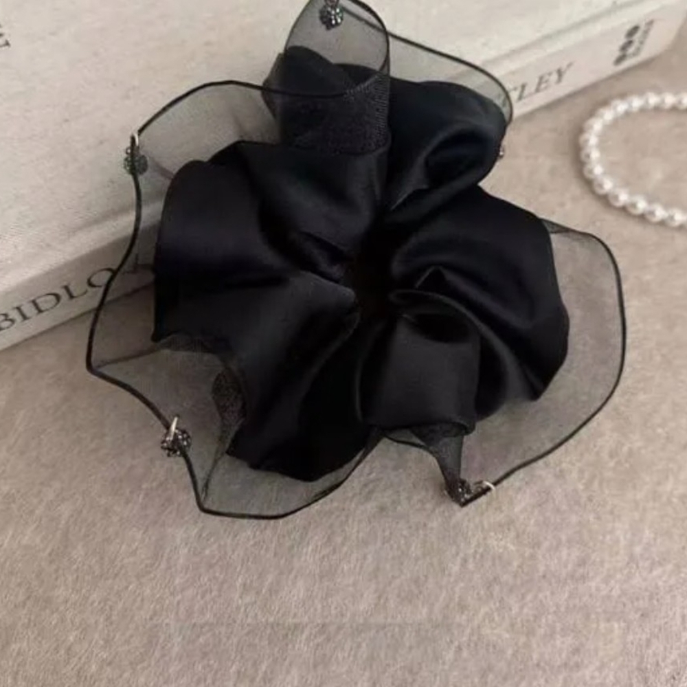 Chic Black Satin Hair Scrunchie